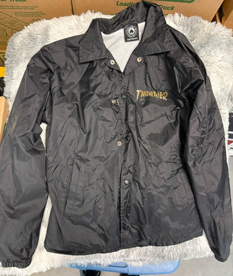Thrasher Pentagram Gold Logo Black Windbreaker Men's Jacket S Skateboarding