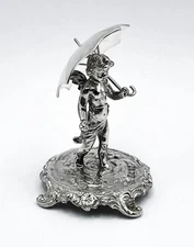 SILVER CHERUB FIGURE WITH UMBRELLA LONDON 1901 ELF FAIRY