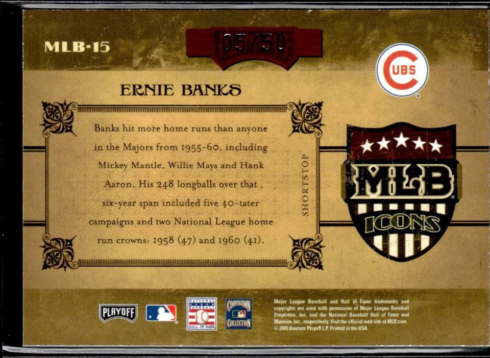 Playoff Prime Cuts 2005 #MLB-15 Ernie Banks MLB Icons Century Silver #/50 Cubs Foto 2 de 2