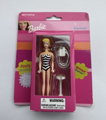 Vtg Basic Fun Swimsuit Blonde Barbie Miniature Toy w/Keychain, Mattell, 2002 NOS