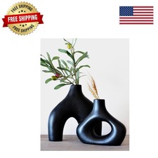 Nordic Style Black Ceramic Vases – Set of 2 for Contemporary Home Styling
