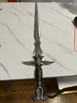 Fantasy Dragon Double Edge Dagger Stainless Steel Metal Handle Silver Black
