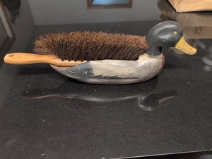 Vintage Carved Wood Duck Decoy Matchbox Holder Rustic Decor Brush Duster Holder