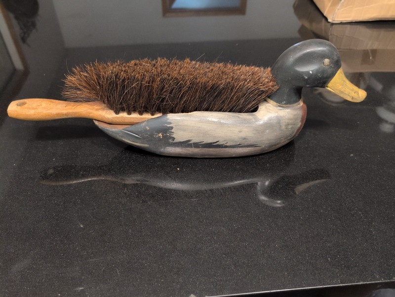 Vintage Carved Wood Duck Decoy Matchbox Holder Rustic Decor Brush Duster Holder
