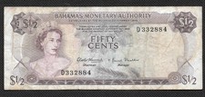 50 Cents Bahamas  1/2 Dollar 1968 Circulated Banknote Bahamas Monetary Authority