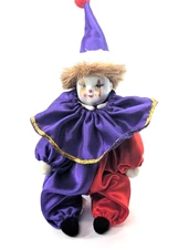 Vintage Collectable Artmark Porcelain Clown Doll  Purple & Red Gold 9" Tall