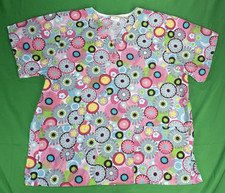 Large Pink Blue Green Flower Patterned Tafford Scrub Top
