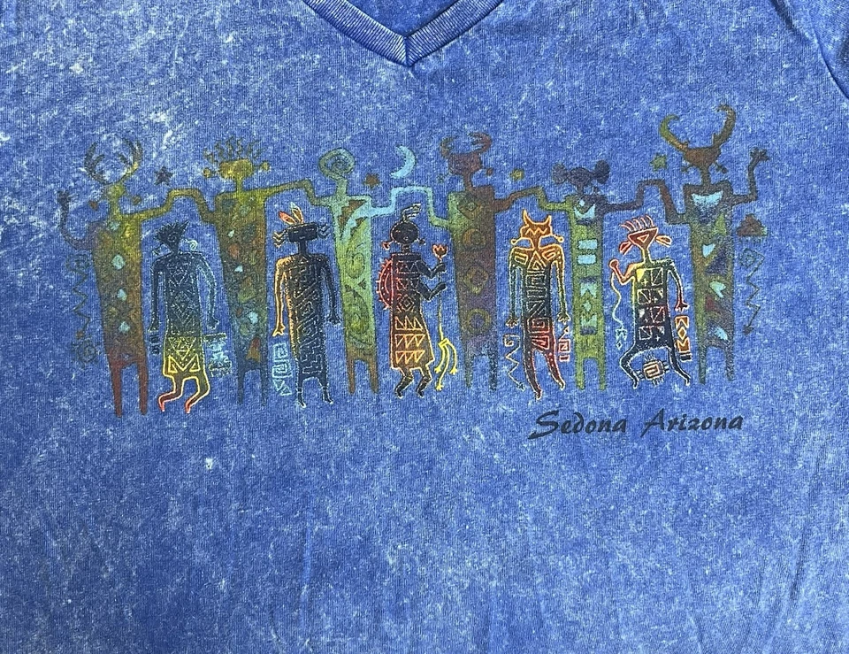 Camiseta Retro Sedona Arizona Petroglifo Arte - Para Mujer Lg Azul Mineral Lavado Festival Foto 4 de 4