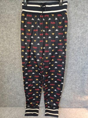 Kappa Black Multi Jogger Pants Men's M Logo Print Sport Trouser Stretch Elastic