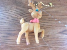 Vtg Flocked REINDEER Baby DEER Christmas Ornament Bambi Fancy eyes