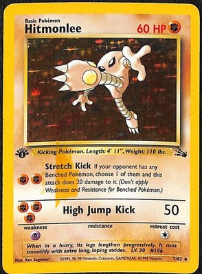 Pokemon Hitmonlee (7) Holo Fossil 1st Edition Misprint Cigar Stain Error