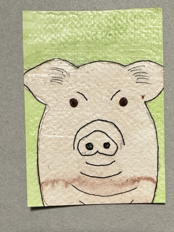 Original ACEO Art Card - Pig - 3.5 inch x 2.5 inch Acrylic Painting