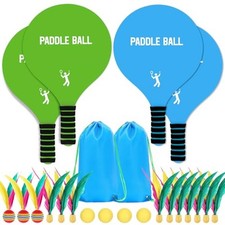 2 Beach Paddle Ball Sets - Funny Paddleball Rackets Game, Grande Azul, verde