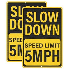 Anobell 2 Pack Slow Down Speed Limit 5 MPH Signs 12 x 18 5 MPH, Yellow