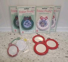Vintage Needlepoint Craft Frames Christmas Ornaments LeeWards Frank's Set of 10