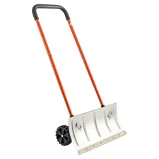 Snow Pusher Shovel with Wheels, 24 in Wheeled Snowplow Shovel with Bi-Directiona