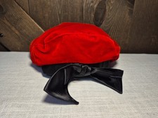 VTG Contempo Casuals Beret Hat Red Velvet W/black Ribbon 1980s