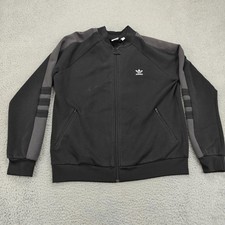 Adidas Jacket Womens Large Black Full Zip Trefoil Spell Out Athletic DH4194