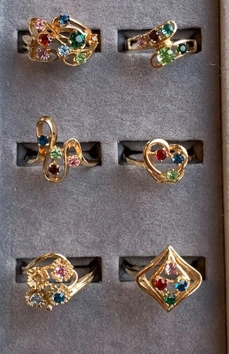 Costume Jewelry Lot Of 12 Rings new old stock Jewelers Samples, Vintage