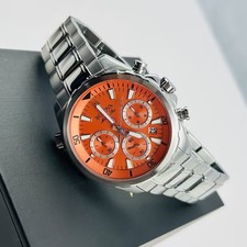 Bulova Men's Marine Star 96B395 Orange Dial Stainless Chronograph Quartz Watch