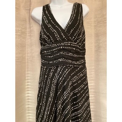 Esmeralda Fashions Black White Dot Print Sleeveless Midi Dress Size 10