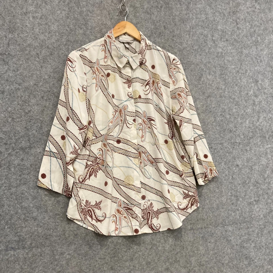 Blusa Top H&M Mujer Talla 14 Multicolor Cachemira Manga 3/4 Botón Delantero Foto 2 de 4