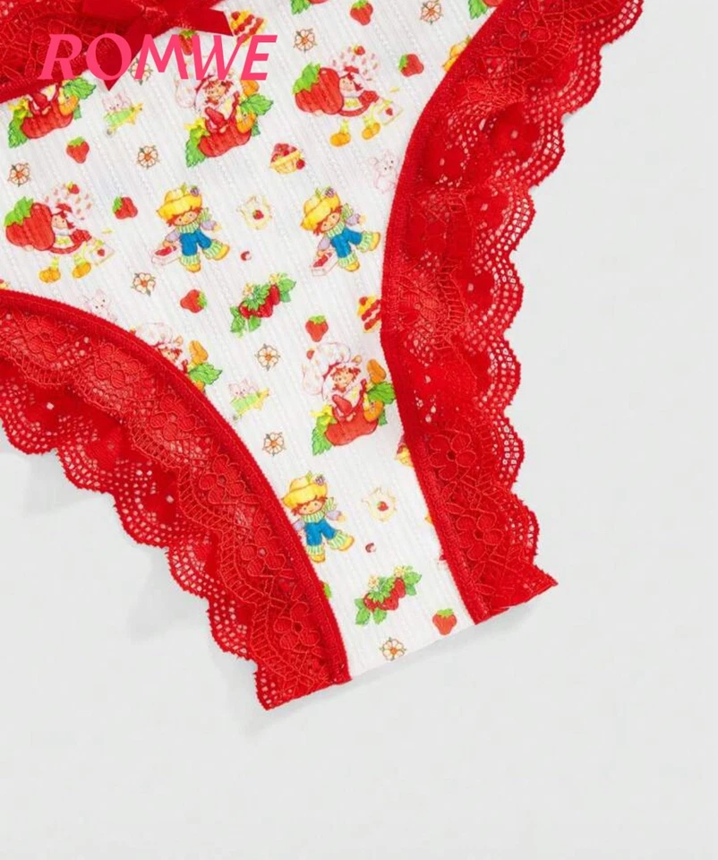 Strawberry Shortcake 3Pc Panty Set y2k Kawaii S, M, L Red Pink Lace Multicolor - Image 3 of 4