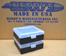 (2) 357 / 38 BERRY AMMO BOXES 100 ROUND PLASTIC AMMO STORAGE (CLEAR / BLACK) NEW