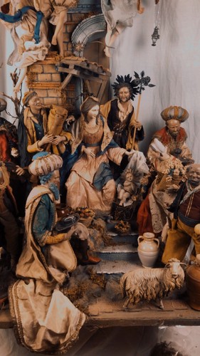 Presepe Napoletano tempio Sacra famiglia scena nativita' completa 78x60x130cm - Foto 10 di 12