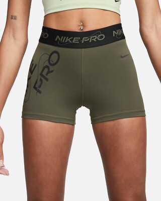 NIKE PRO Women's MID-RISE 3” GRAPHIC SHORTS Tights Size XL Cargo