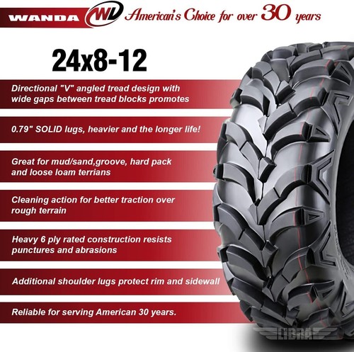 (2) 24x8-12 24x8.00-12 ATV Front Tire Set 6PR for 2008 & 2011 Tomberlin SDX 300 - 第 2/8 張圖片