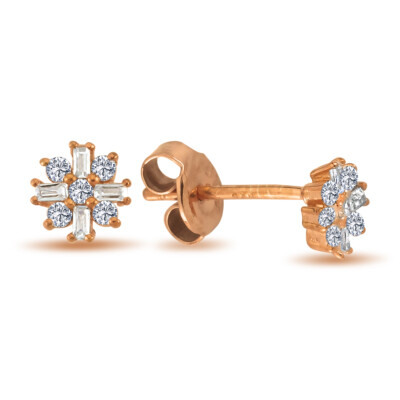 S40039 Ohrstecker mit Diamanten in Baguett- und Brilliantschliff Rotgold