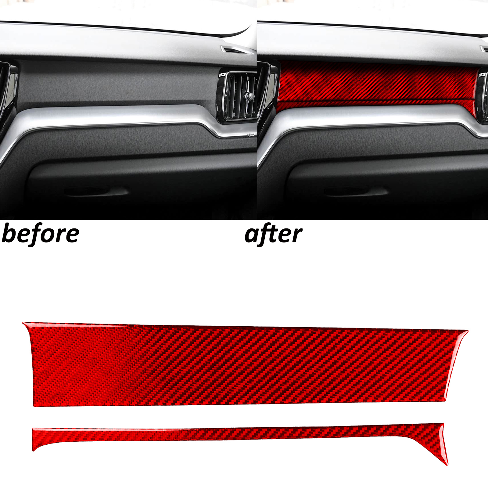 Red Carbon Fiber Interior Co-pilot Dashboard Panel Trim For Volvo XC60 2018-2025