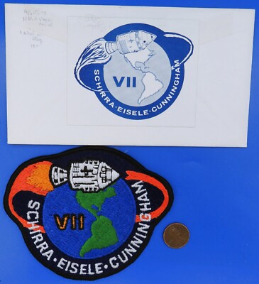 NASA Envelope POSTAL COVER & PATCH '70s vtg APOLLO 7  AB Emblem Schirra Eisele