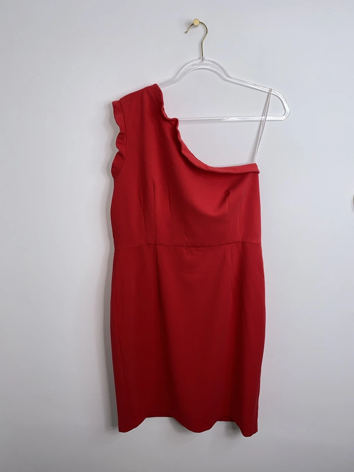 Abito donna Pravella nero Halo tg 16 monospalla rosso chiaro nuovo con etichetta San Valentino