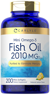Fish Oil 2010mg | 200 Omega-3 Mini Softgels | Lemon Flavor, Non-GMO | by Carlyle