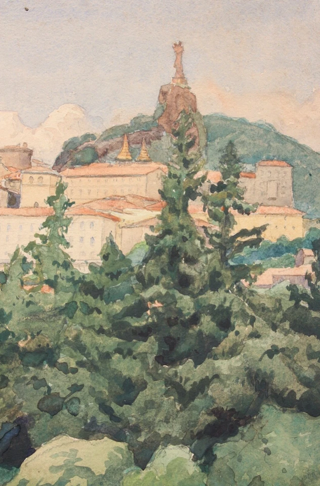 Léon Eugène Lambert (1865-1936) signiertes Aquarell Stadtansicht Le Puy-en-Velay - Bild 3 von 4