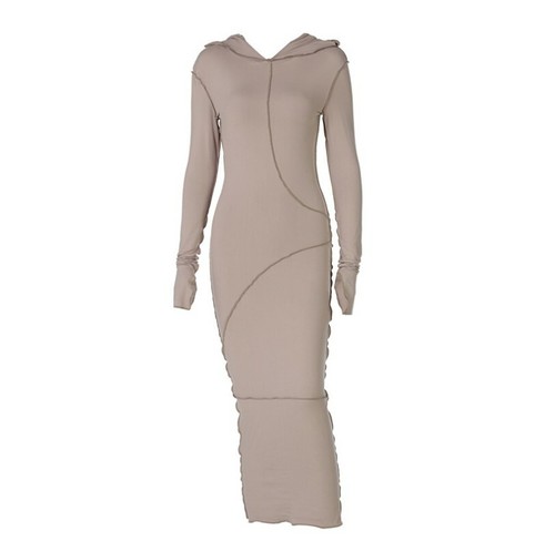 NEW Women Long Sleeve Hooded Patchwork Skinny Fashion Casual Maxi Dress #S30 - Picture 9 of 27
