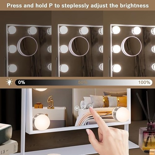 9 Bulb Vanity Mirror w Smart Touch & And Magnifier, 3 Different Light Modes, NEW - Picture 7 of 8