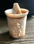 Akro Agate Mexicali Jar Sombrero Cigarette Ashtray + Lid Glass Swirl Mug Vintage