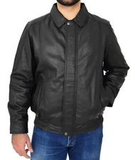 Genuine Black Leather Blouson Jacket For Gents Classic Bomber Regular Fit Coat