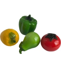 Set of 4 Hand Blown Murano Style Art Glass Fruits and Vegetables 