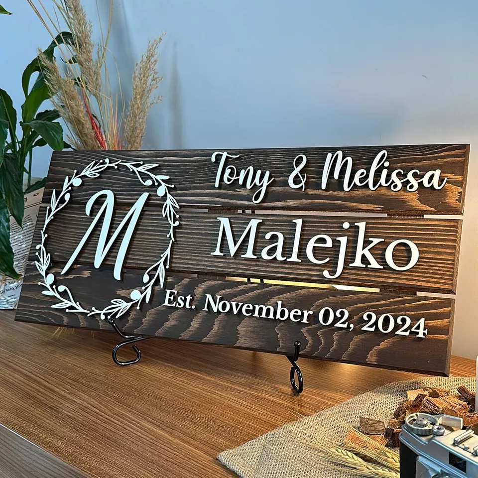 Personalized Wooden Monogram Family Sign with Couples Names, Custom Name Sign - Image 2 of 4