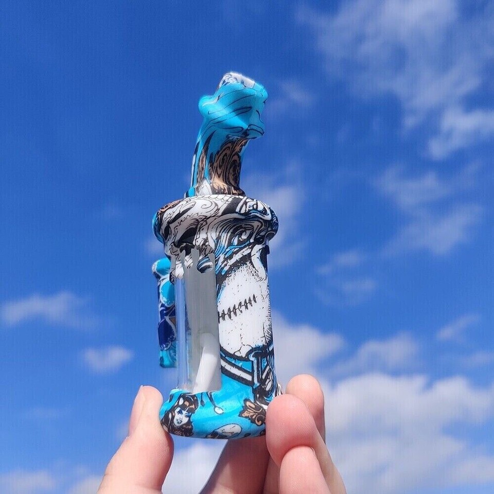 4.4" Blue Kettle Hookah Silicone & Glass Water Pipe Smoking Pipes W