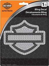 Harley-Davidson Bar  Shield Decal w/ Full Bling, 5-1/8" x 4-3/8", Silver Black