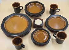 Ironstone Octagon Amber service for 4, Dinner, Salad, Bowls, Saucers, cups