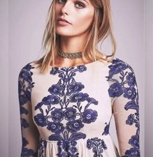 FOR LOVE AND LEMONS Dress Sz S Sexy Mini Blue Lace Baby Doll Skater Temecula