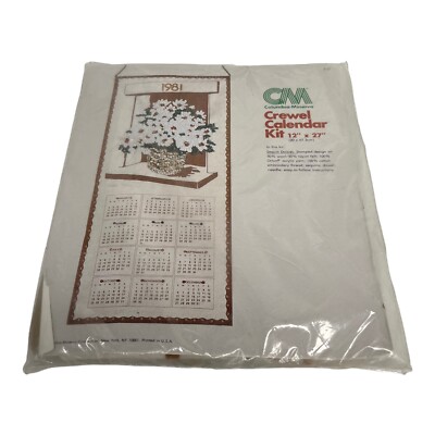 Vintage CM Columbia Minerva 1981 Crewel Calendar NOS FLOWERS NEW OLD STOCK