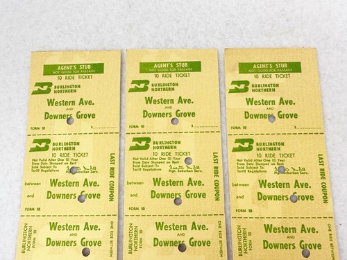 3 VINTAGE BURLINGTON NORTHERN AGENT'S STUB - WESTERN AVE / DOWNERS GROVE - Picture 2 of 5