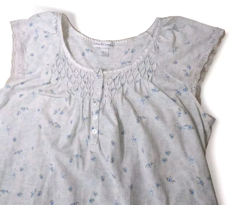 Miss Elaine Nightgown Large Cottage Granny Blue Floral Lace Trim Feminine White - Image 3 of 4